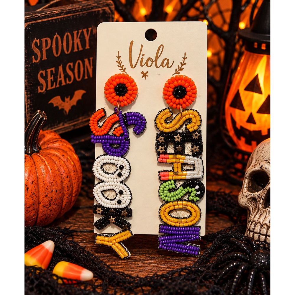 Spooky Season Seed Bead Earrings Halloween Beaded Statement Dangle